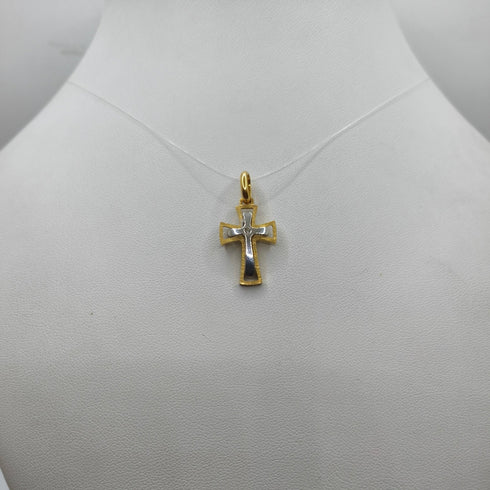 Ciondolo Croce oro 18 kt Bicolore con Diamante 2.90 gr | Gioielli Tosti