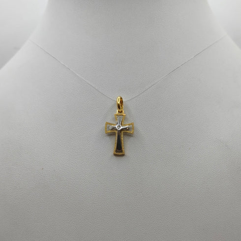 Ciondolo Croce oro 18 kt Bicolore con Diamante 2.90 gr | Gioielli Tosti