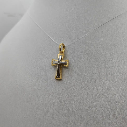 Ciondolo Croce oro 18 kt Bicolore con Diamante 2.90 gr | Gioielli Tosti