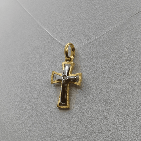 Ciondolo Croce oro 18 kt Bicolore con Diamante 2.90 gr | Gioielli Tosti
