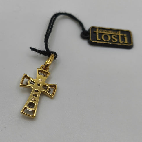 Ciondolo Croce oro 18 kt Bicolore con Diamante 2.90 gr | Gioielli Tosti
