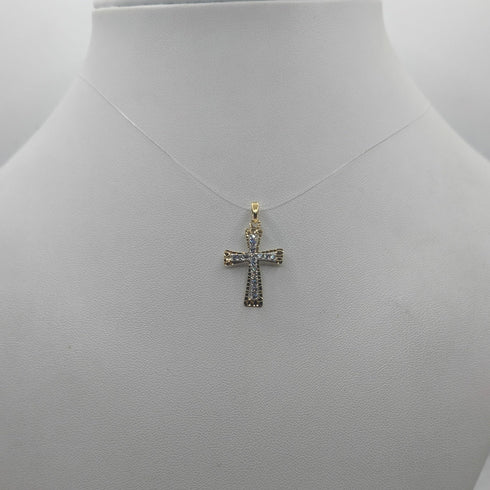 Ciondolo Croce oro 18 kt bicolore con Zirconi 1.40 gr | Gioielli Tosti