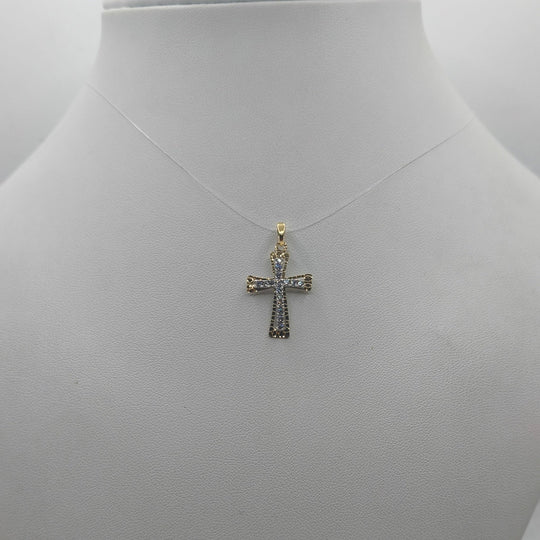 Ciondolo Croce oro 18 kt bicolore con Zirconi 1.40 gr | Gioielli Tosti — Vista dettaglio prodotto originale