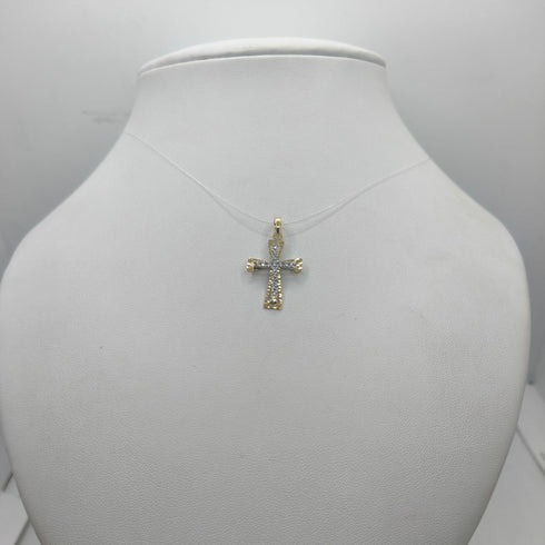 Ciondolo Croce oro 18 kt bicolore con Zirconi 1.40 gr | Gioielli Tosti