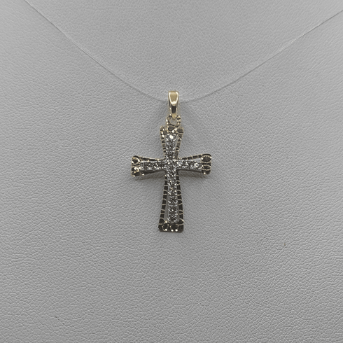 Ciondolo Croce oro 18 kt bicolore con Zirconi 1.40 gr | Gioielli Tosti
