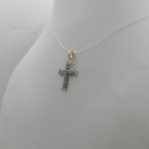 Ciondolo Croce oro 18 kt bicolore con Zirconi 1.40 gr | Gioielli Tosti