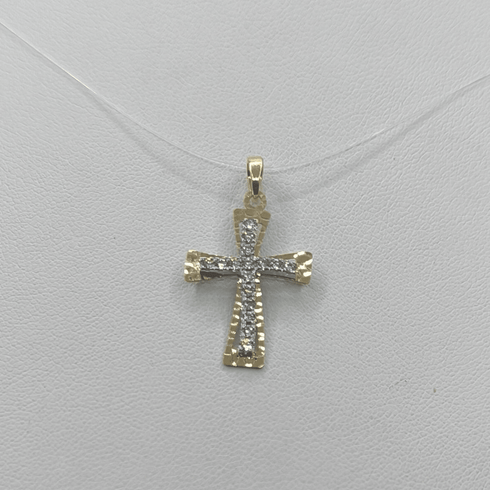 Ciondolo Croce oro 18 kt bicolore con Zirconi 1.40 gr | Gioielli Tosti