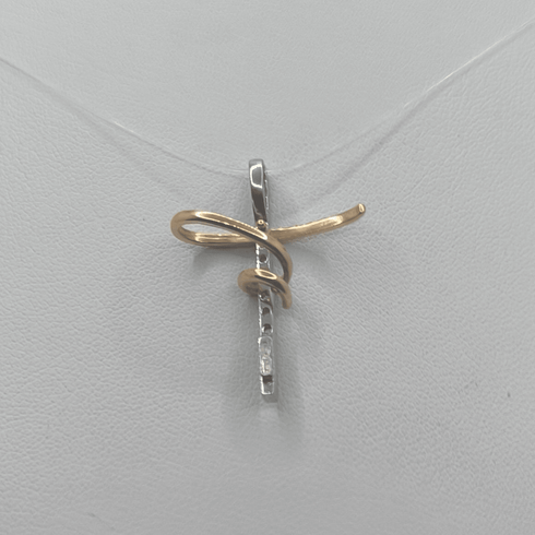 Ciondolo Croce oro 18 kt bicolore con Zirconi 2.30 gr | Gioielli Tosti