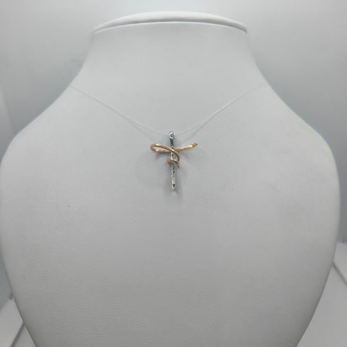 Ciondolo Croce oro 18 kt bicolore con Zirconi 2.30 gr | Gioielli Tosti