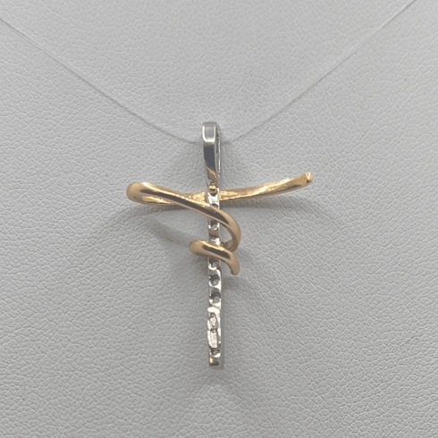Ciondolo Croce oro 18 kt bicolore con Zirconi 2.30 gr | Gioielli Tosti
