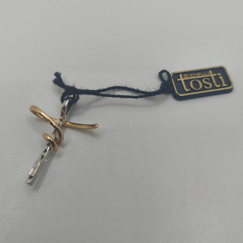 Ciondolo Croce oro 18 kt bicolore con Zirconi 2.30 gr | Gioielli Tosti