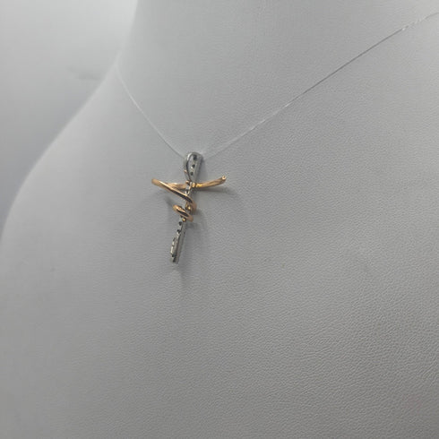 Ciondolo Croce oro 18 kt bicolore con Zirconi 2.30 gr | Gioielli Tosti