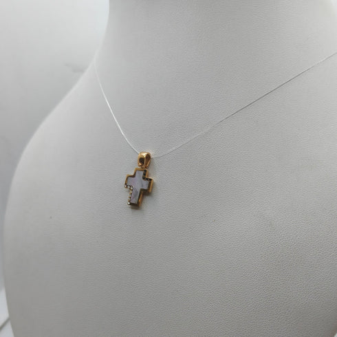 Ciondolo Croce Oro 18 kt Madreperla e Cristalli 2.0 gr | Gioielli Tosti