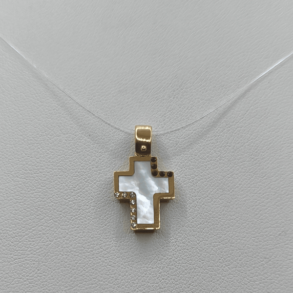 Ciondolo Croce Oro 18 kt Madreperla e Cristalli 2.0 gr | Gioielli Tosti