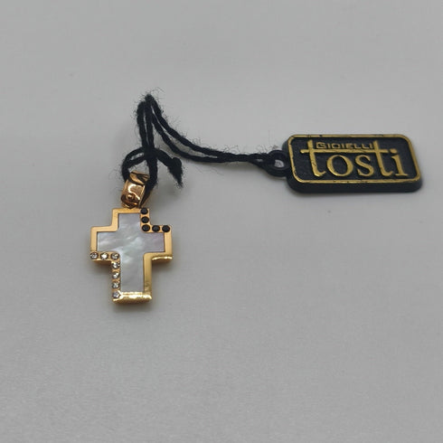 Ciondolo Croce Oro 18 kt Madreperla e Cristalli 2.0 gr | Gioielli Tosti