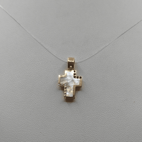 Ciondolo Croce Oro 18 kt Madreperla e Cristalli 2.0 gr | Gioielli Tosti