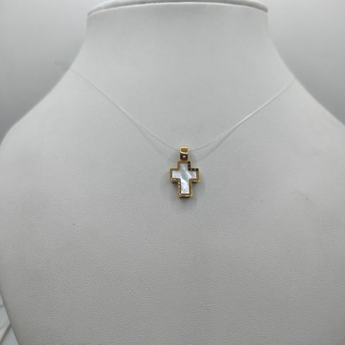 Ciondolo Croce Oro 18 kt Madreperla e Cristalli 2.0 gr | Gioielli Tosti
