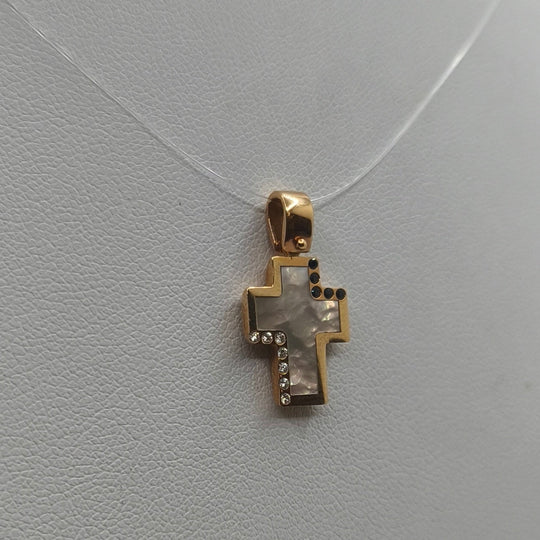 Ciondolo Croce Oro 18 kt Madreperla e Cristalli 2.0 gr | Gioielli Tosti — Vista dettaglio prodotto originale