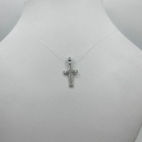 Ciondolo Croce Oro 18k Bianco Bombato Minimalista 2,00 gr | Gioielli Tosti