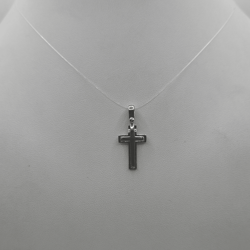 Ciondolo Croce Oro 18k Bianco Bombato Minimalista 2,00 gr | Gioielli Tosti
