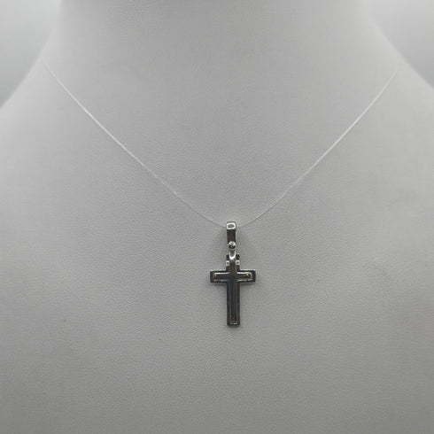 Ciondolo Croce Oro 18k Bianco Bombato Minimalista 2,00 gr | Gioielli Tosti