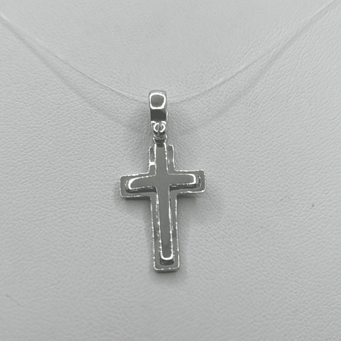 Ciondolo Croce Oro 18k Bianco Bombato Minimalista 2,00 gr | Gioielli Tosti