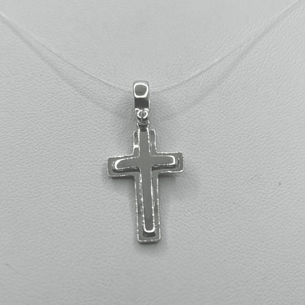 Ciondolo Croce Oro 18k Bianco Bombato Minimalista 2,00 gr | Gioielli Tosti