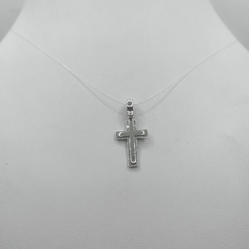 Ciondolo Croce Oro 18k Bianco Bombato Minimalista 2,00 gr | Gioielli Tosti