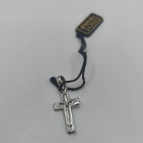 Ciondolo Croce Oro 18k Bianco Bombato Minimalista 2,00 gr | Gioielli Tosti