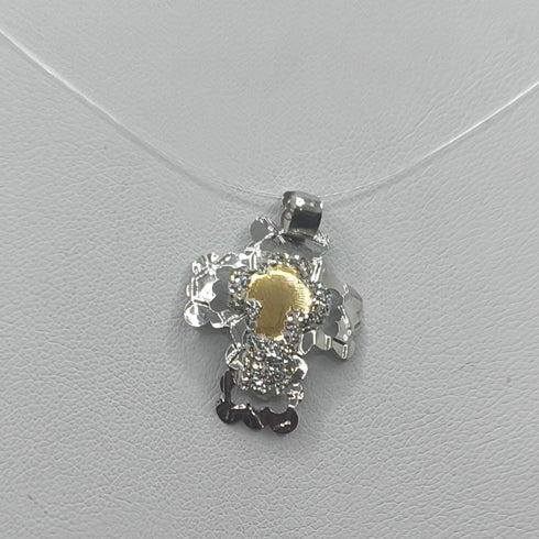 Ciondolo Croce Oro 18k Bianco e Giallo Piccolo 1,10 gr | Gioielli Tosti
