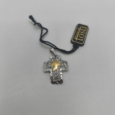 Ciondolo Croce Oro 18k Bianco e Giallo Piccolo 1,10 gr | Gioielli Tosti