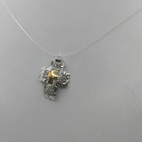 Ciondolo Croce Oro 18k Bianco e Giallo Piccolo 1,10 gr | Gioielli Tosti
