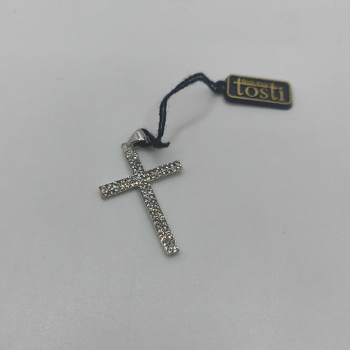 Ciondolo Croce Oro 18k Bianco Grande con Zirconi 1,20 gr | Gioielli Tosti