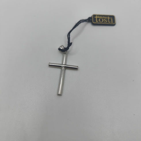 Ciondolo Croce Oro 18k Bianco Grande con Zirconi 1,20 gr | Gioielli Tosti