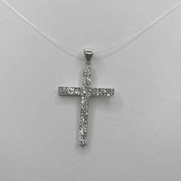 Ciondolo Croce Oro 18k Bianco Grande con Zirconi 1,20 gr | Gioielli Tosti