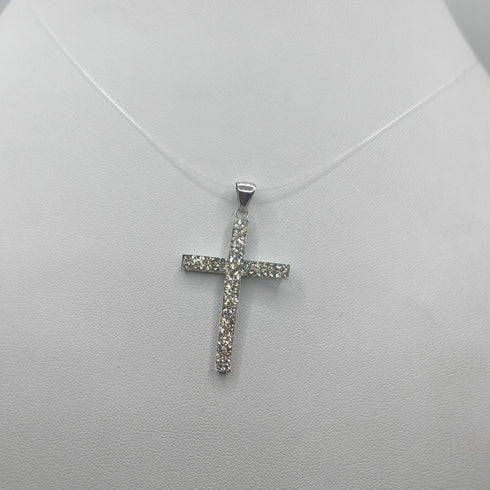 Ciondolo Croce Oro 18k Bianco Grande con Zirconi 1,20 gr | Gioielli Tosti