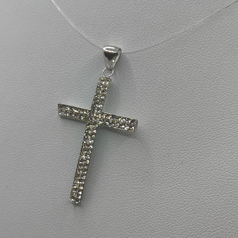 Ciondolo Croce Oro 18k Bianco Grande con Zirconi 1,20 gr | Gioielli Tosti