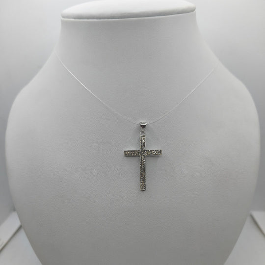 Ciondolo Croce Oro 18k Bianco Grande con Zirconi 1,20 gr | Gioielli Tosti — Product detail view