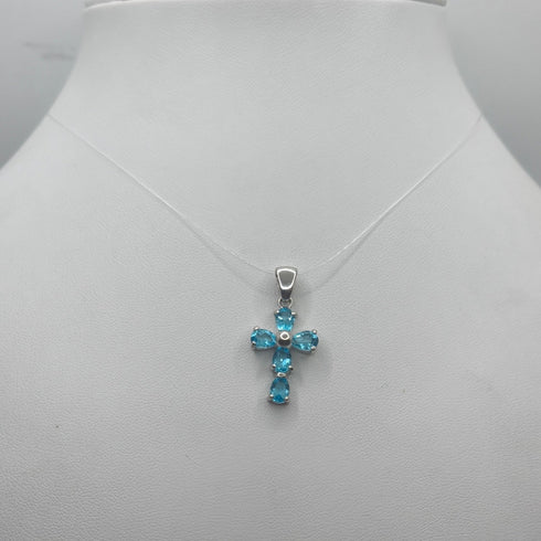 Ciondolo Croce Oro 18k con Topazio Azzurro 2,70 gr | Gioielli Tosti