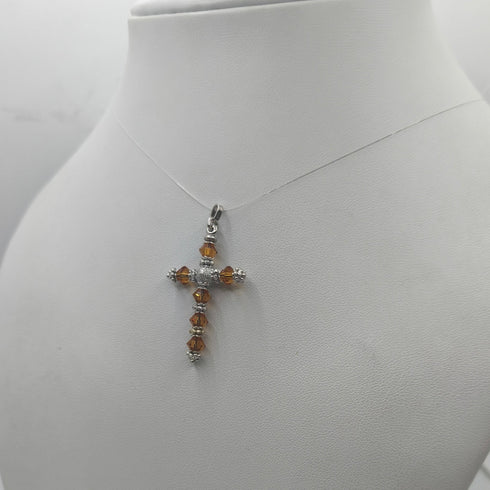 Ciondolo Croce Oro 18k con Topazio Giallo Stile Vintage 3,60 gr | Gioielli Tosti