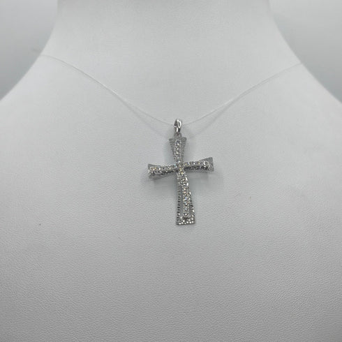Ciondolo Croce Oro 18k con Zirconi Bianchi Traforata 2,70 gr | Gioielli Tosti