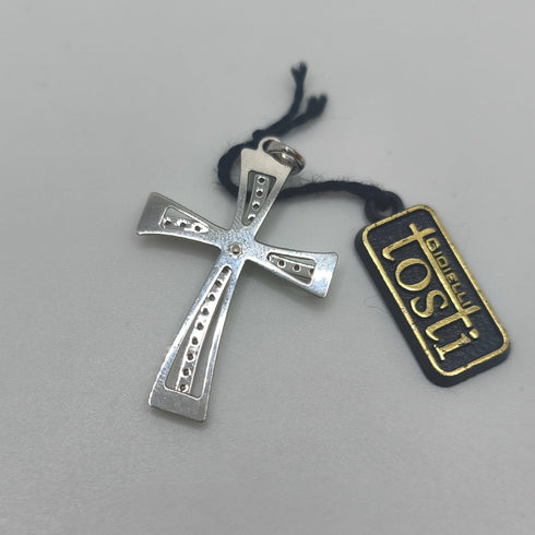Ciondolo Croce Oro 18k con Zirconi Bianchi Traforata 2,70 gr | Gioielli Tosti