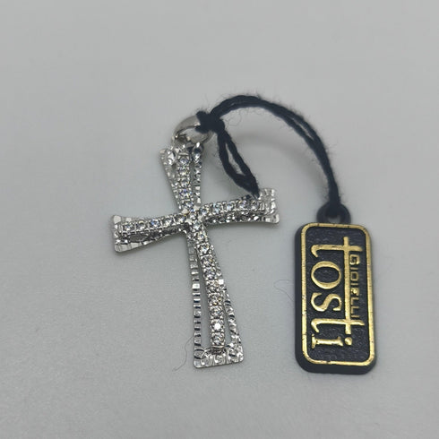 Ciondolo Croce Oro 18k con Zirconi Bianchi Traforata 2,70 gr | Gioielli Tosti