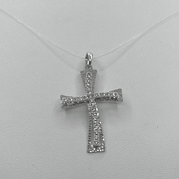Ciondolo Croce Oro 18k con Zirconi Bianchi Traforata 2,70 gr | Gioielli Tosti