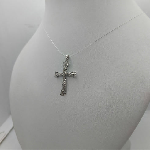 Ciondolo Croce Oro 18k con Zirconi Bianchi Traforata 2,70 gr | Gioielli Tosti