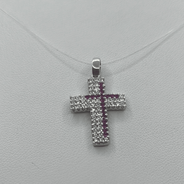 Ciondolo Croce Oro 18k con Zirconi e Rubini 1,70 gr | Gioielli Tosti