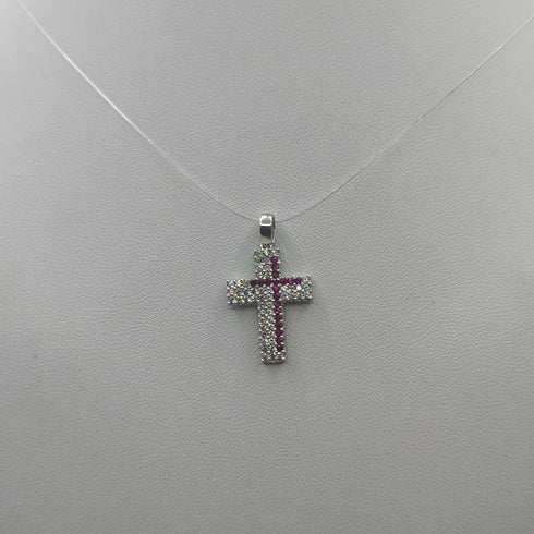 Ciondolo Croce Oro 18k con Zirconi e Rubini 1,70 gr | Gioielli Tosti