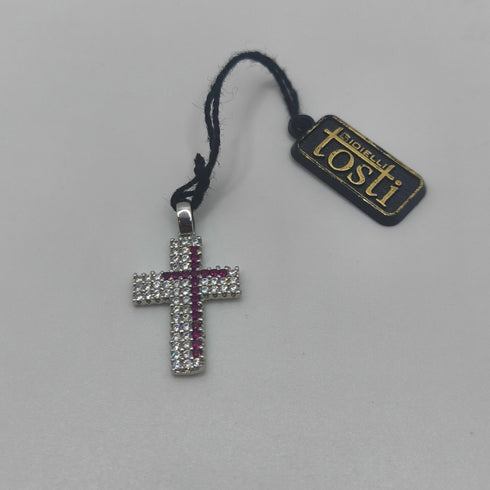 Ciondolo Croce Oro 18k con Zirconi e Rubini 1,70 gr | Gioielli Tosti