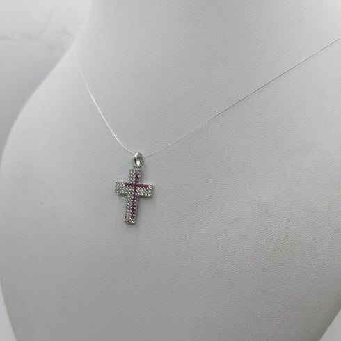 Ciondolo Croce Oro 18k con Zirconi e Rubini 1,70 gr | Gioielli Tosti