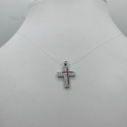 Ciondolo Croce Oro 18k con Zirconi e Rubini 1,70 gr | Gioielli Tosti